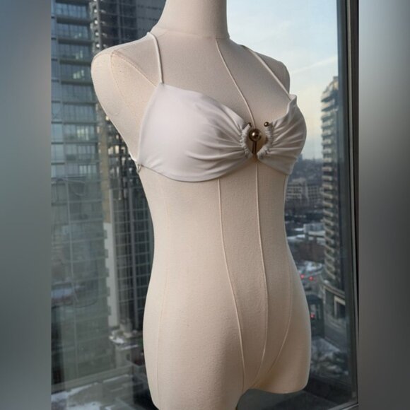🆕 CHRISTOPHER ESBER 🧿 NWOT Orbit Embellished Ruched Bikini Top, White, Sz US 4 - Picture 10 of 16